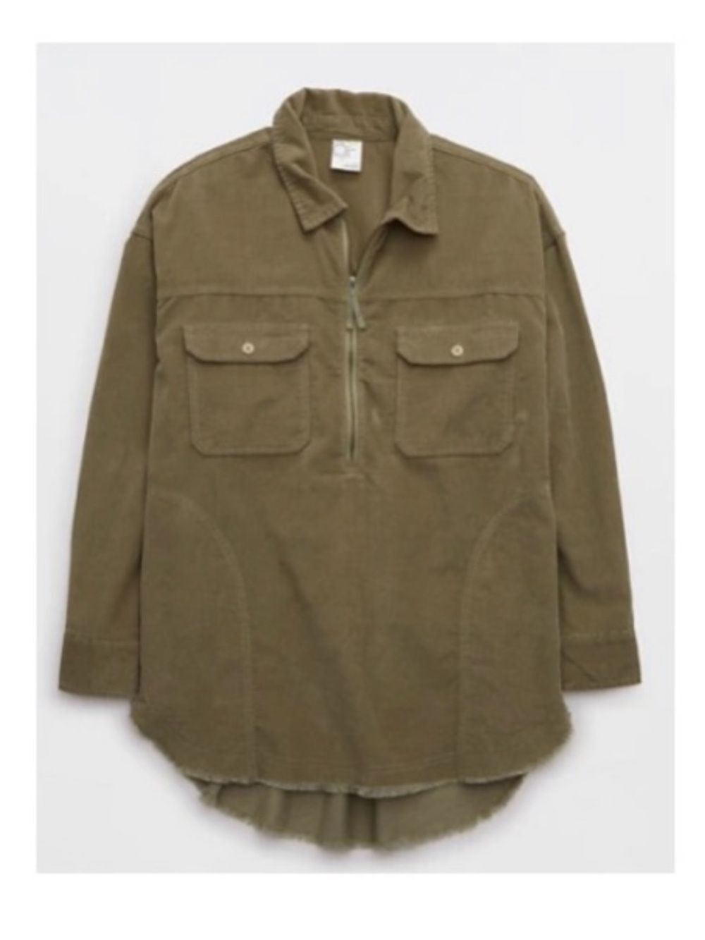 OFFLINE S Bunker Olive Corduroy Pop Over Quarter Zip Cotton Shacket - Picture 2 of 10